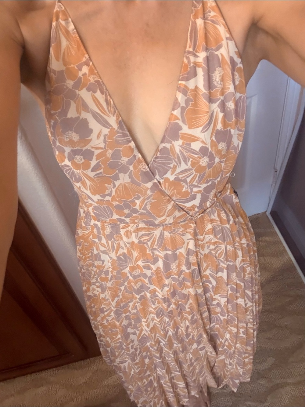 Floral Astr Wrap V-Neck Maxi Dress in Peach and Mauve